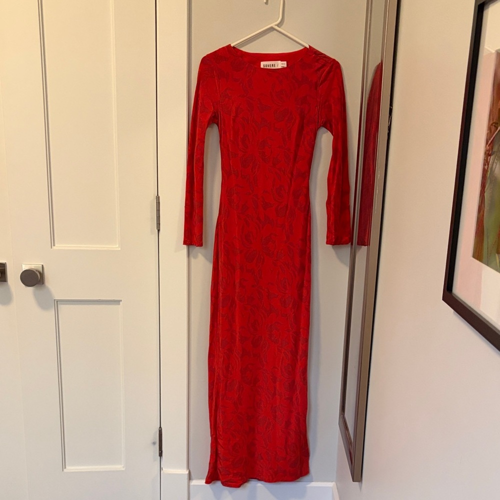 Sovere Midi Chic Long Sleeve Red Dress